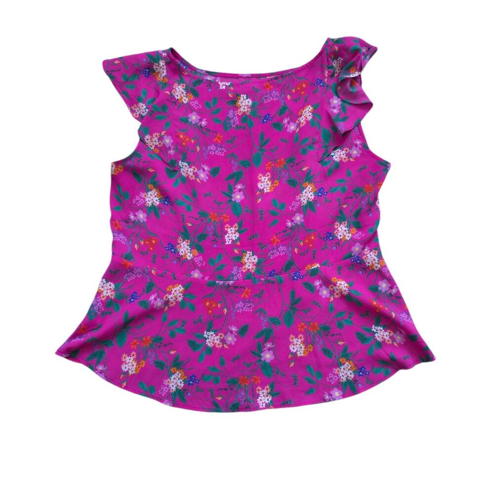 CAbi Magenta Floral Flutter Sleeve Tank Blouse Size Medium EUC